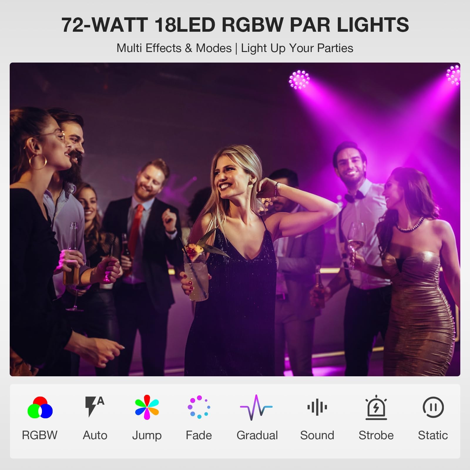 LaluceNatz 72W RGBW 4IN1 18LEDs Stage Par Can Lights 2Pack | Remote DMX Contr…