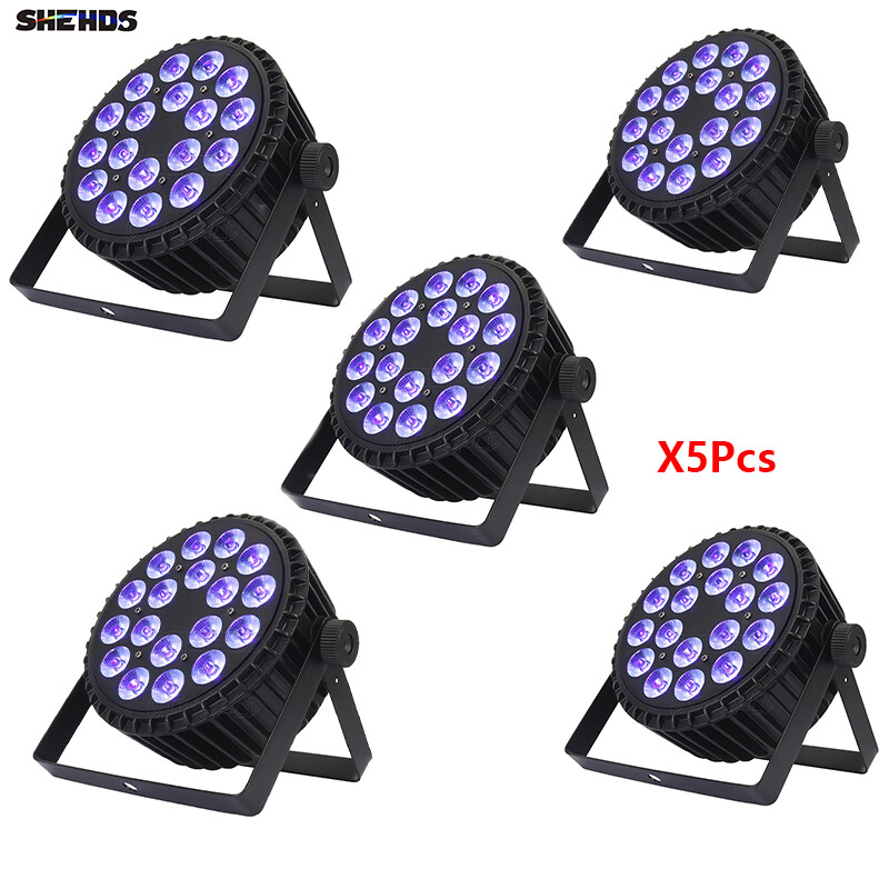 SHEHDS 5Pcs LED 6in1 Aluminum Alloy Flat Par 18X18W RGBWA+UV Stage Effect Light
