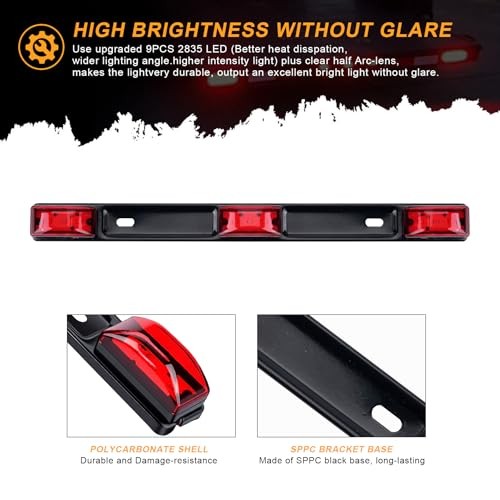 15″ ID Light Bar 9 LEDs, 1PC IP67 Waterproof Identification Marker Red