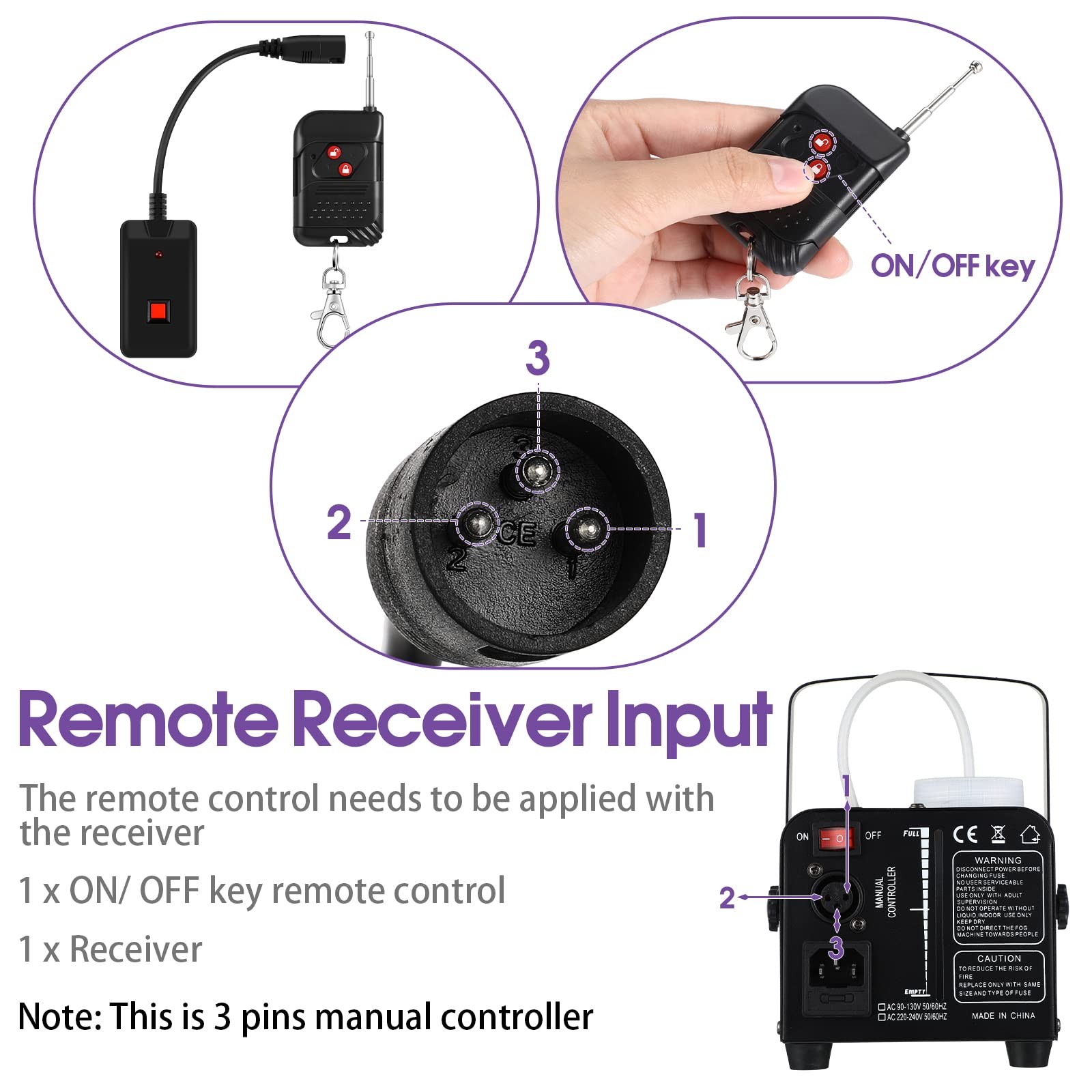 Fog Machine Remote Control Replacement Receiver 3 Pin for 400W 500W Machines