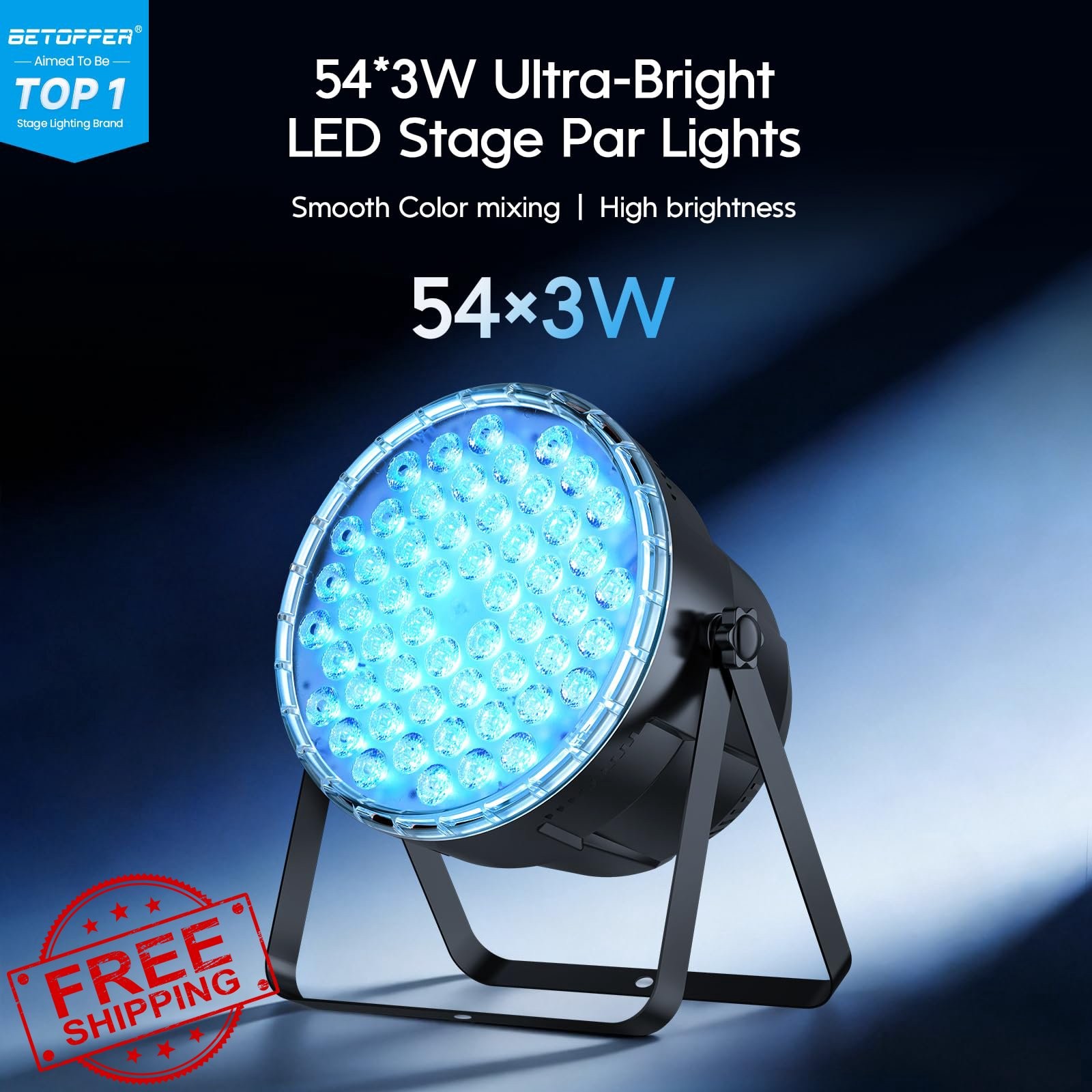 BETOPPER Par Lights DJ Stage Lights 54x3W RGB DMX Remote Control Party Pack 1