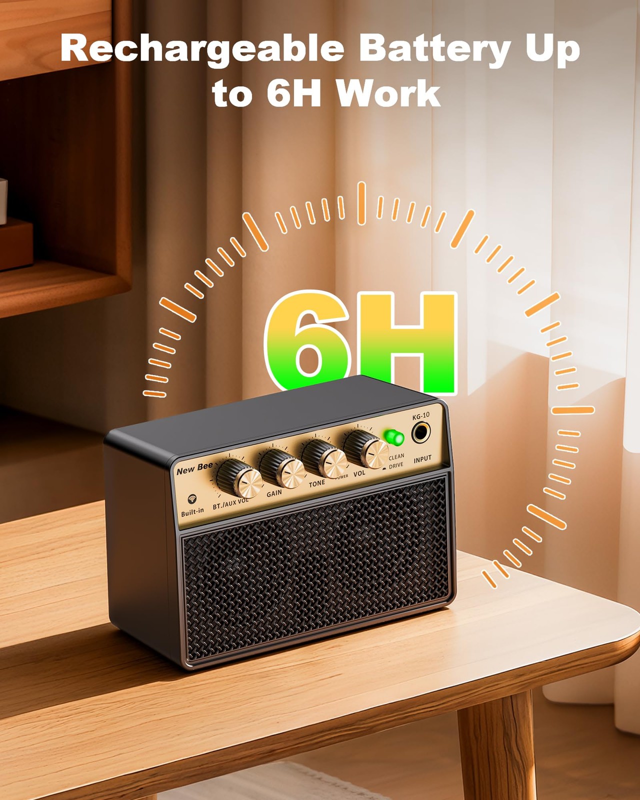 Guitar Amp with Clean Drive, 3.5mm /AUX 6H Work for Indoor Practice Travel