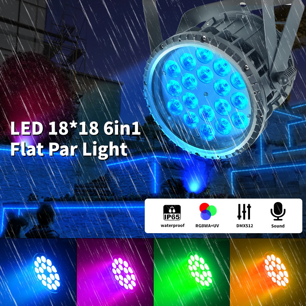 IP65 Waterproof LED Par Light 18x18W 6in1 RGBWA+UV DMX Outdoor Stage Lighting DJ