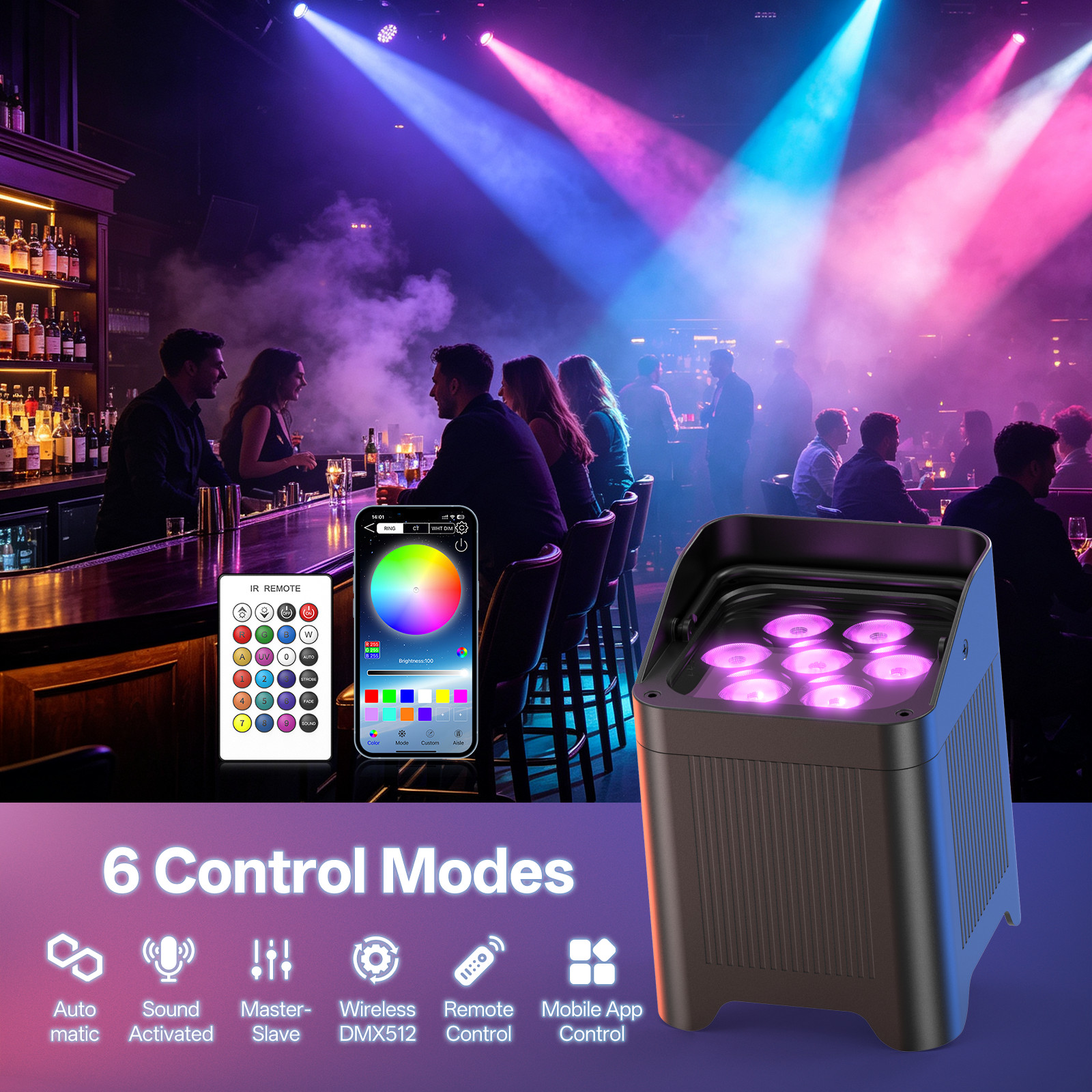 Waterproof APP Battery Par Light 140W RGBWA+UV Wash Wireless Lighting Uplighting