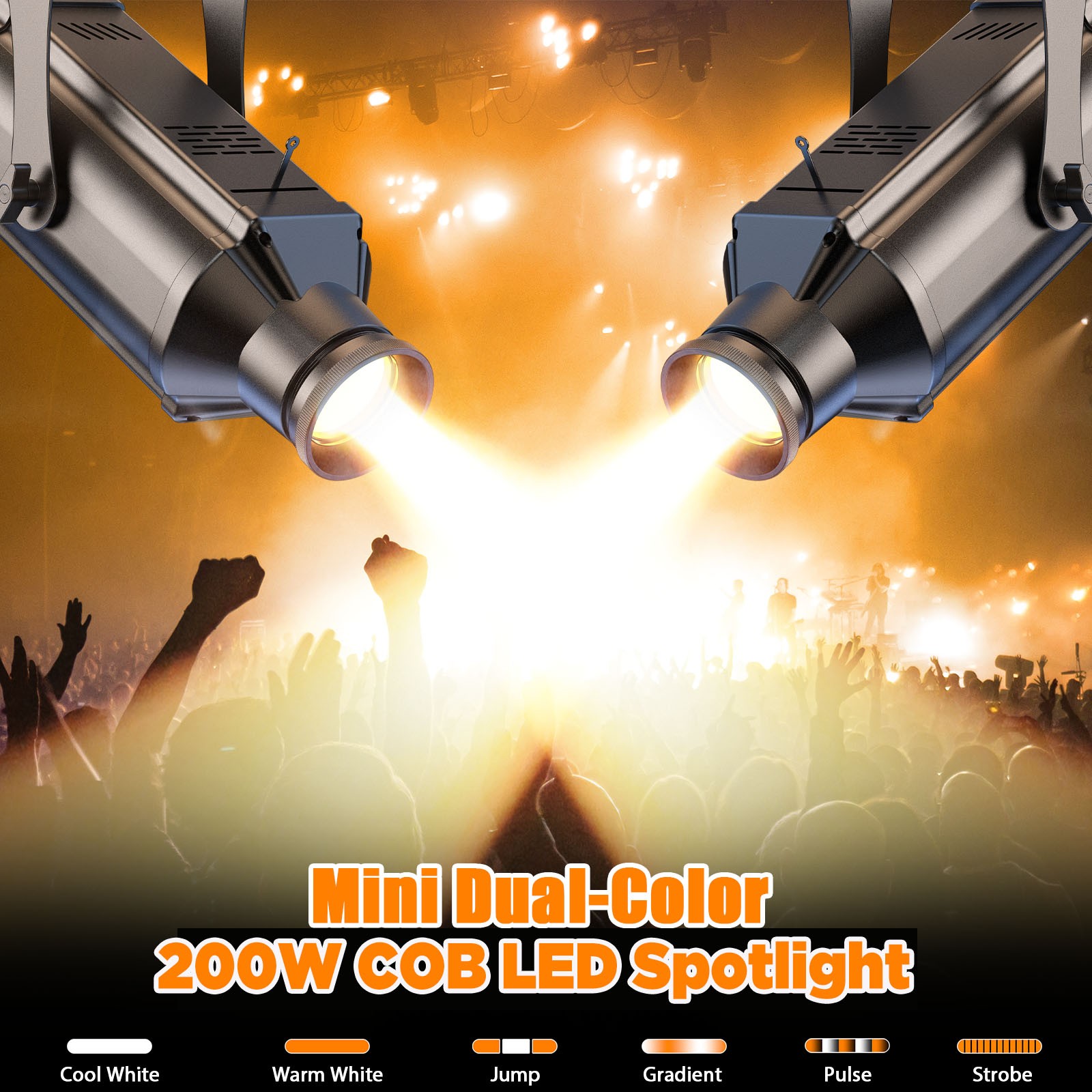 200W COB LED PinSpot Light DMX Stage DJ Audience Blinder Light Warm+Cool White