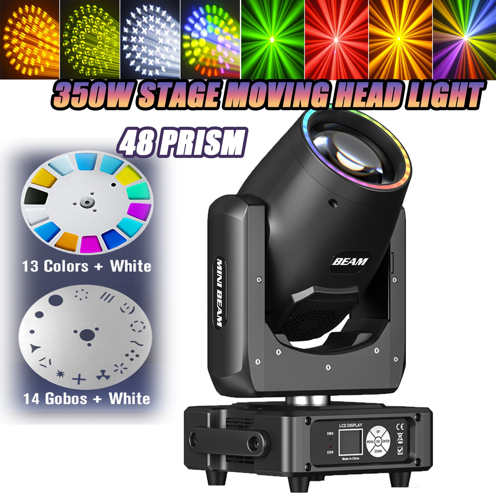 350W 48Prism LED Moving Head Light RGBW Gobo Beam Stage DMX Spot Light+CASE