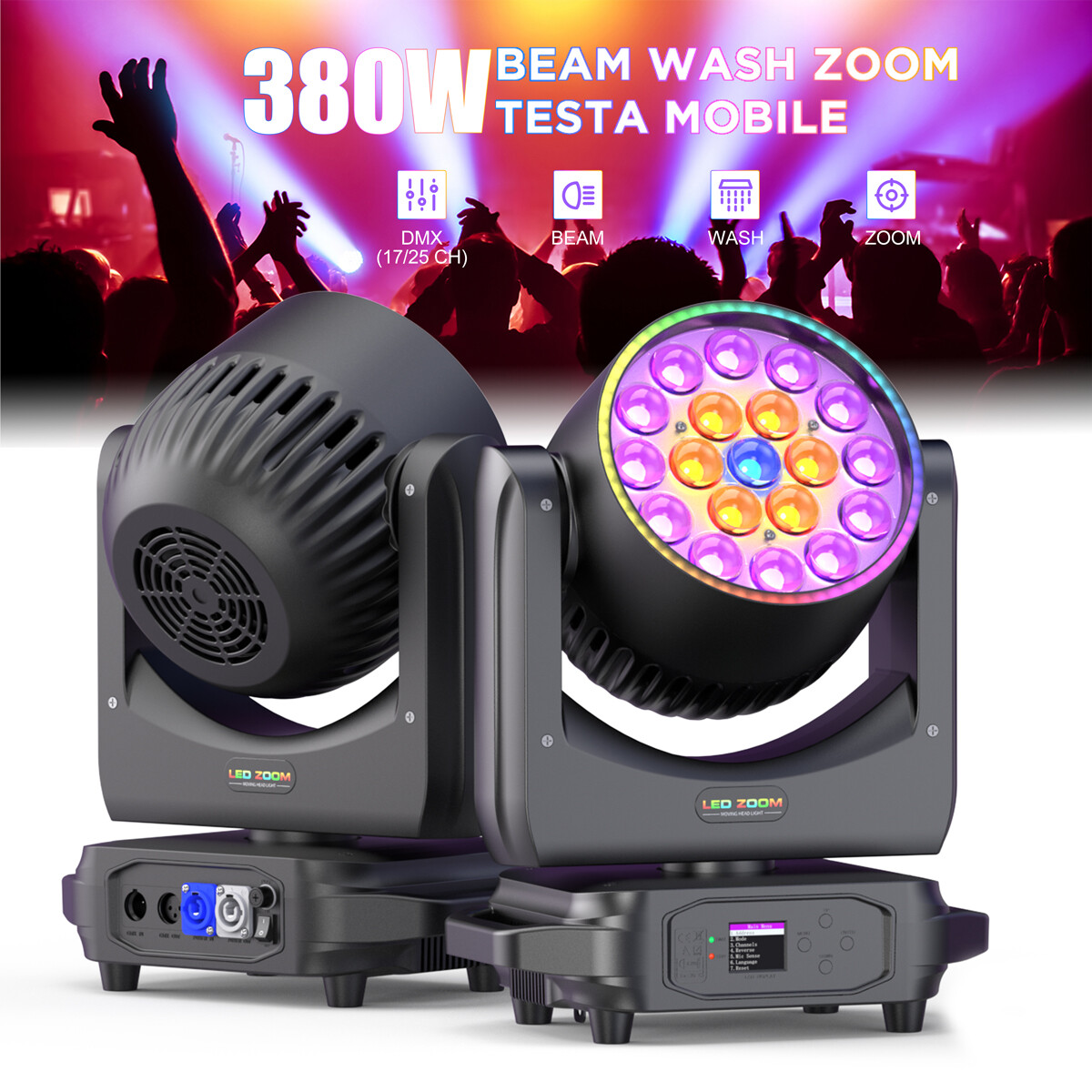 19x20W LED Zoom Moving Head Stage Light RGBW DMX Beam Wash Lighting DJ Disco Bar