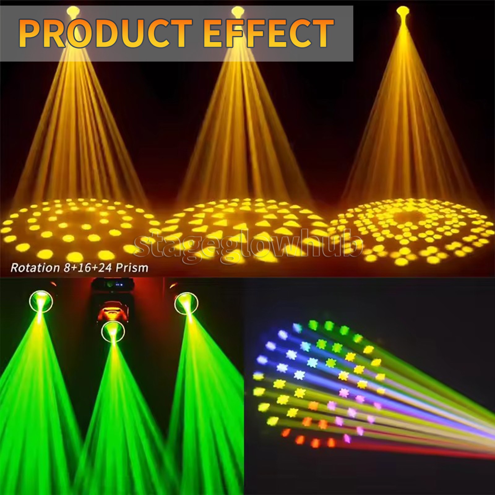 PAIDUN 230W 7R RGBW Beam Moving Head Stage Light 8+16Prism Gobo Disco Bar Event