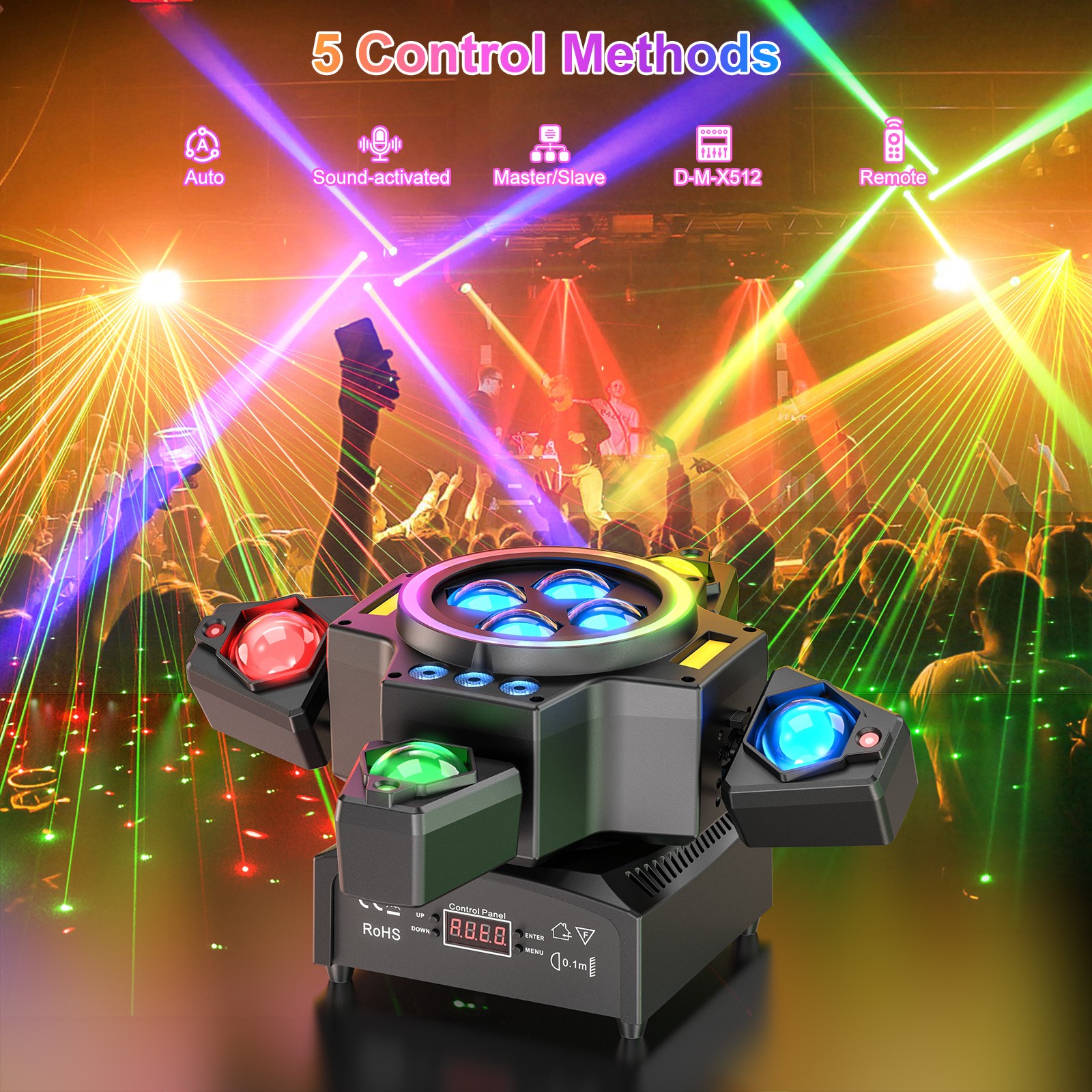 4 Arm Bee Eye 180W LED Stage Light Moving Head Beam Light Laser Disco Party Bar