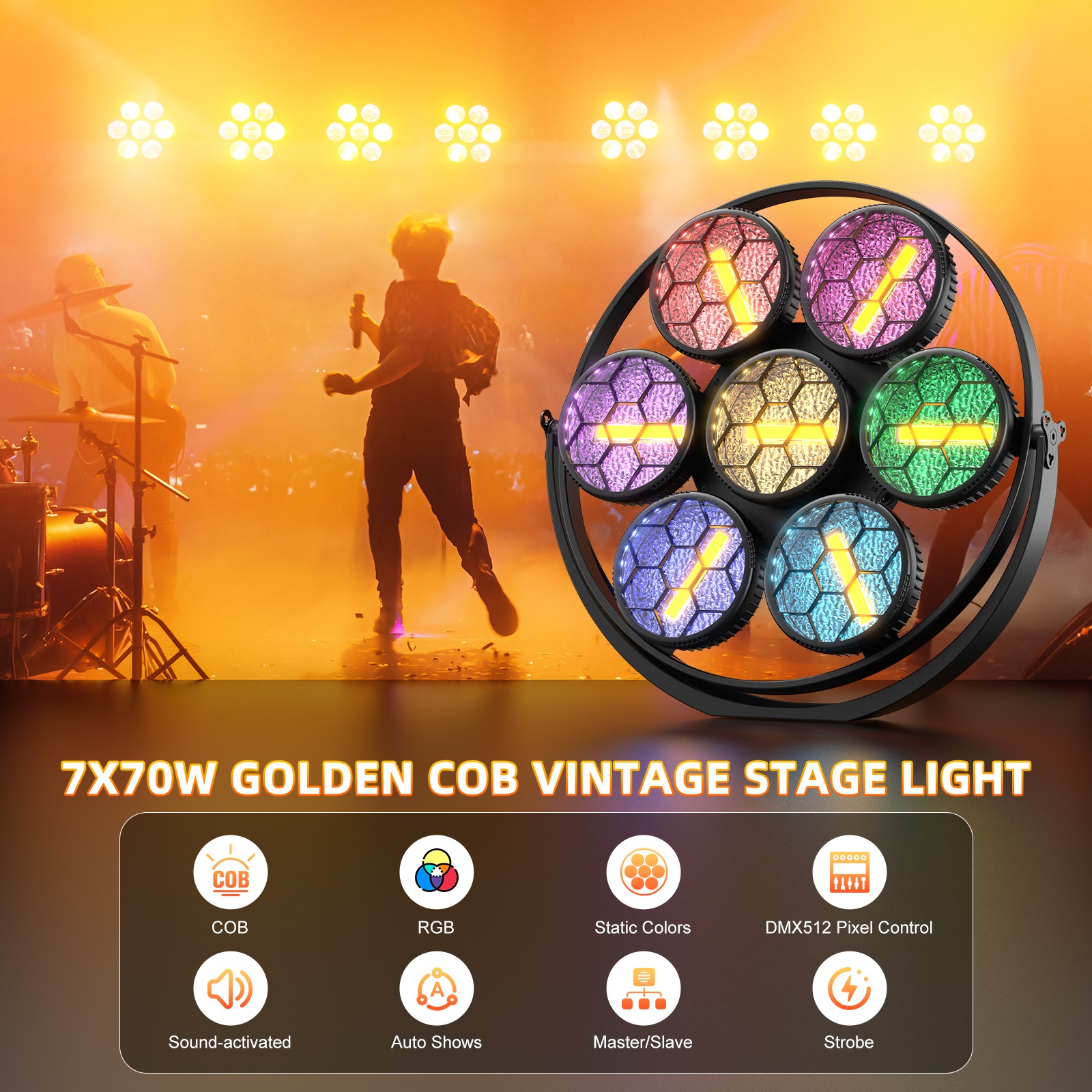 490W 7-LED COB Linear Vintage Light Stage Lighting for DJ Concert Party Weddings