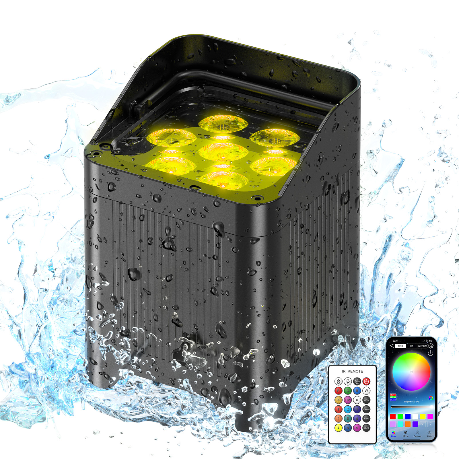 LED 7x 20W RGBWA+UV Waterproof Battery Powered DMX Par Can Light DJ Uplighting