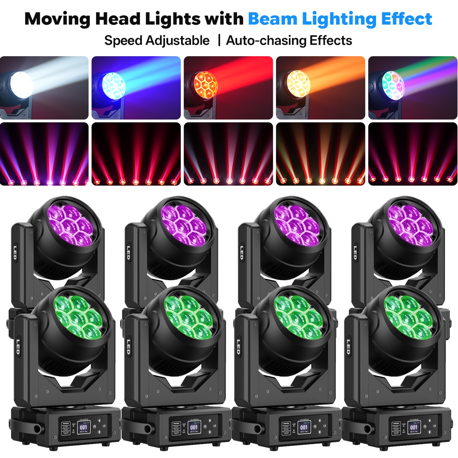 4PCS 7LED RGBW Zoom Wash Beam Moving Head Light 250W Wedding Theater Event DMX
