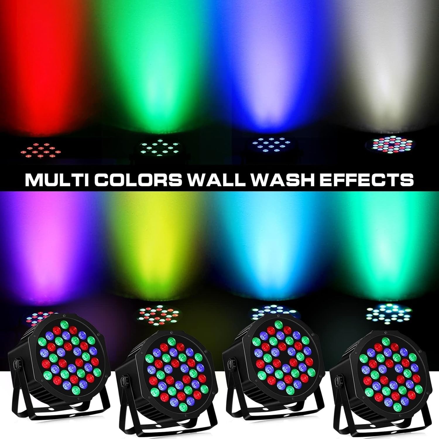 36LEDs Stage Par Lights 4-Pack: 36W RGB Color Changing – Remote DMX Control -…