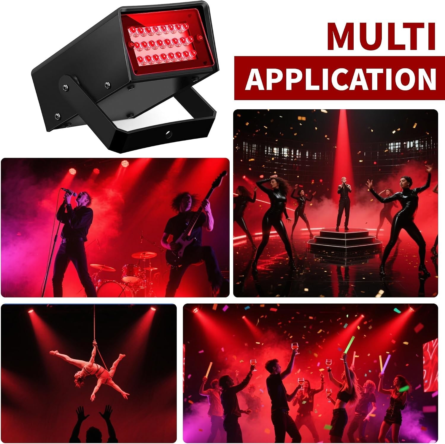 Lightweight Mini Strobe Light – 24 LED Red Light with Adjustable Speed for DJs