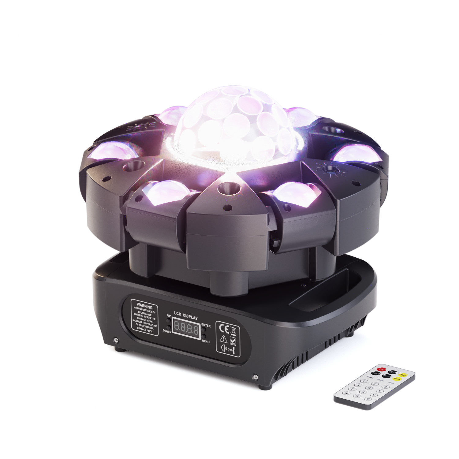 120W 6Arm Laser DJ Stage Light 540° Pan DMX Voice Control RGBW LED w/Remote