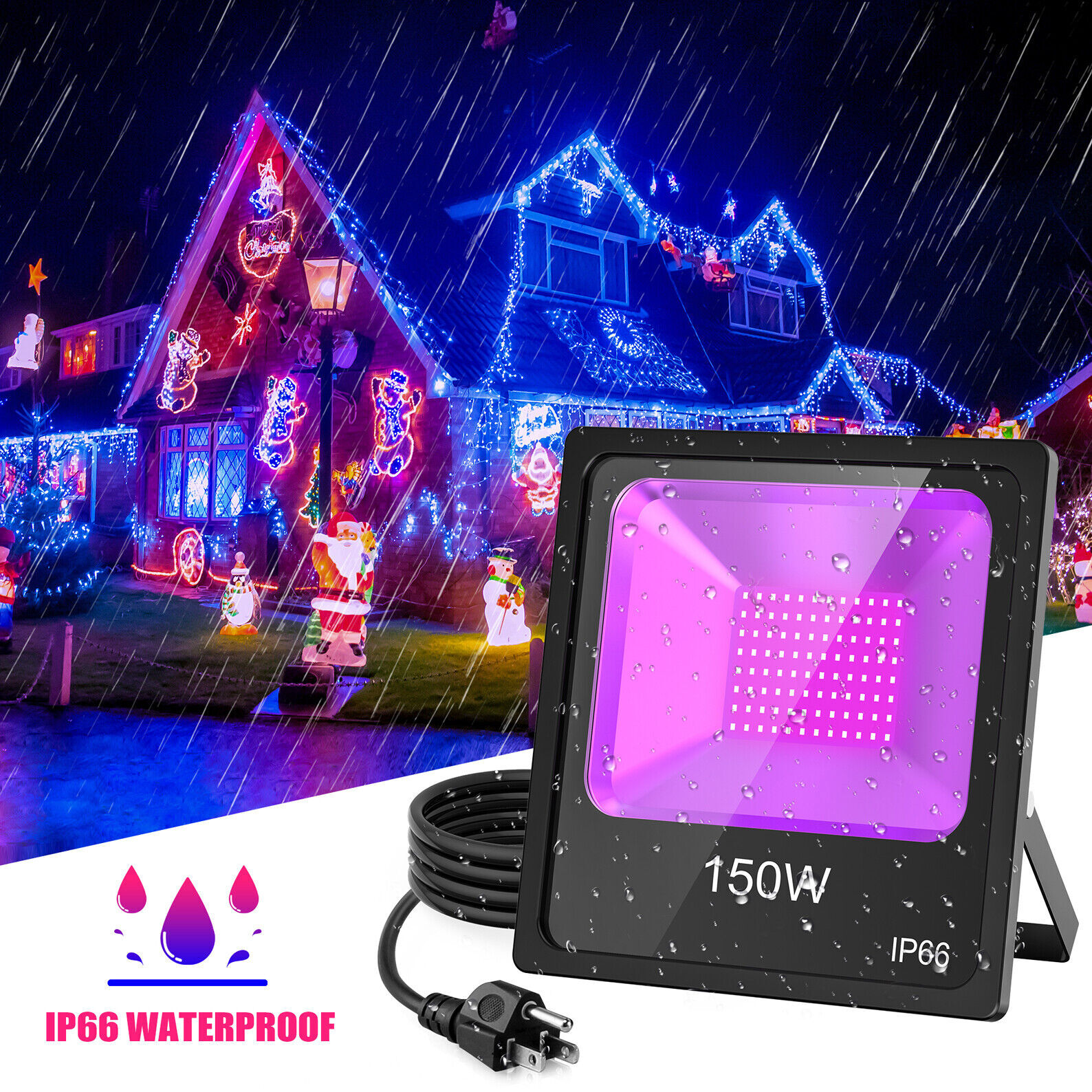 2-Pack LED Black Lights 150W Music Stage Party Purple Flood Light (10ft Cable)