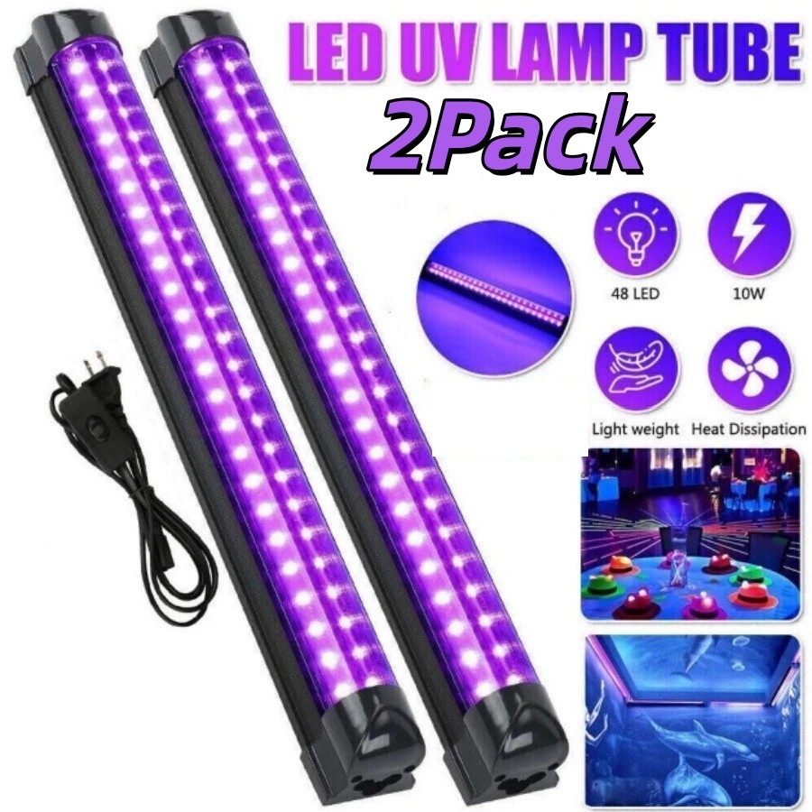 2 Pack UV Black Light Bar Fixtures Ultraviolet Lamp Strip US Plug DJ Party Club