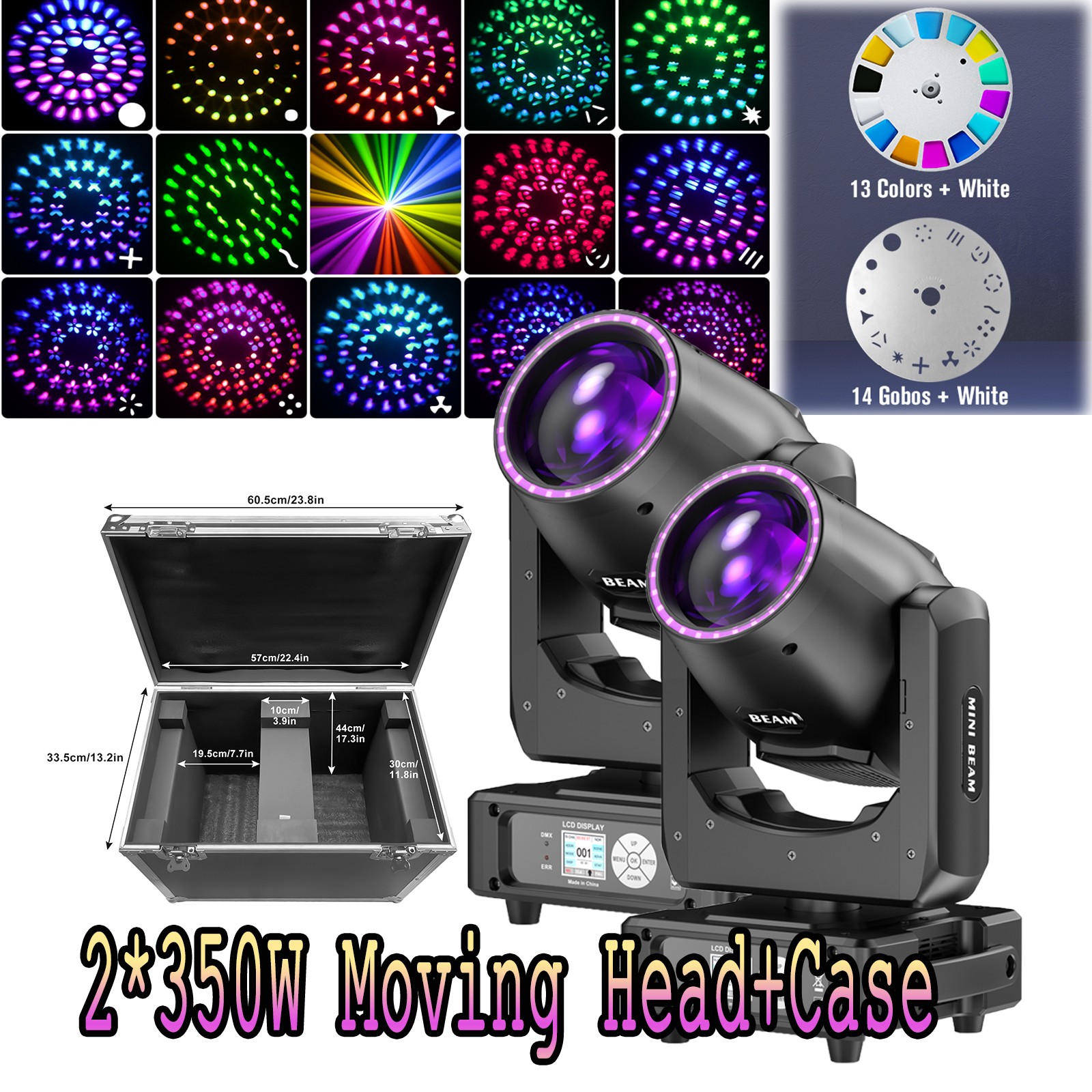 2X350W 7R Beam Zoom 48Prism Strobe Stage Lighting Moving Head Bar Light DMX+CASE