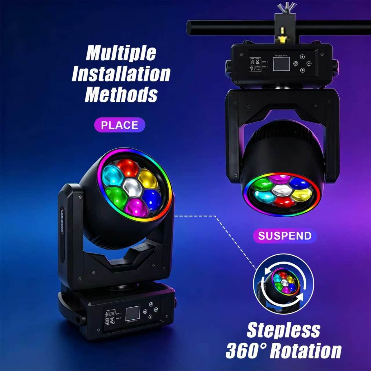 7X50W LED Moving Head Light RGBW Wash Beam Stage DJ Disco DMX Spot Light w/Zoom