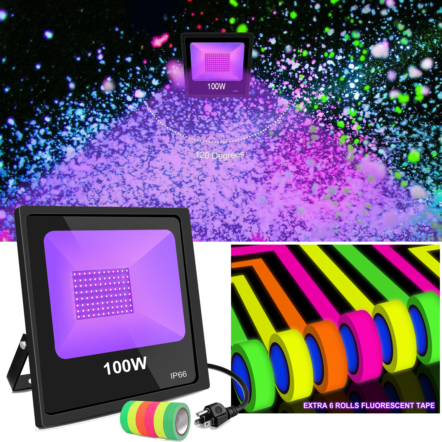 100W Black Light Bar UV LED Stage Blacklight Party DJ Club Halloween+ Free Tapes
