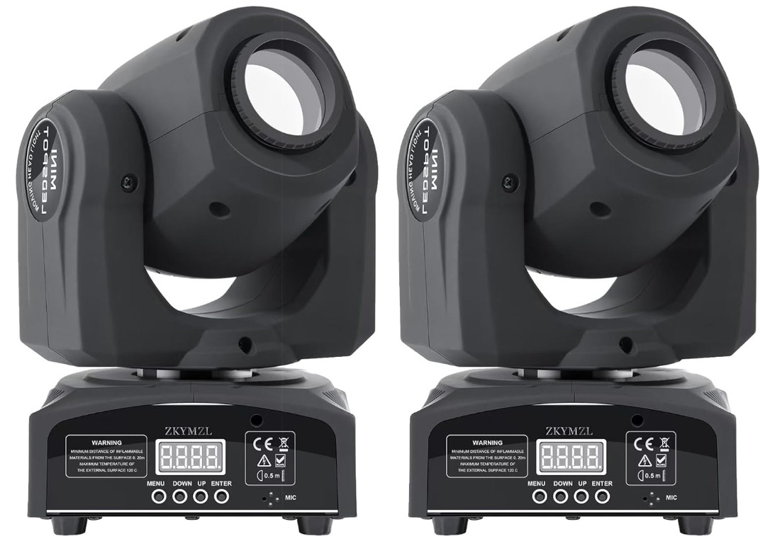 Luces DJ LED móviles 25W DMX con 8 colores y gobos, set de 2 para eventos, Nuevo