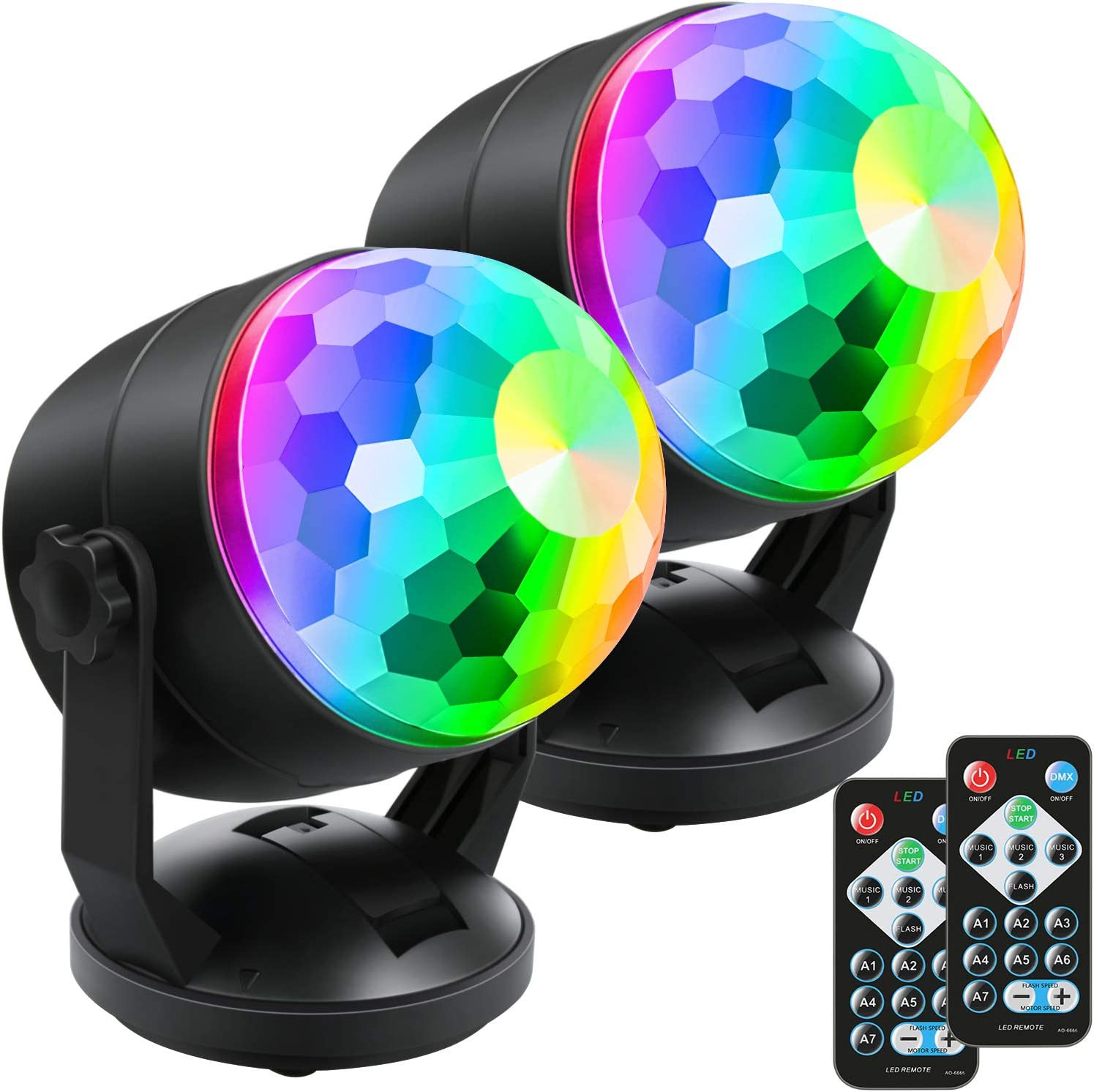 2-Pack Portable Sound Activated Party Lights Indoor, Battery Powered/Usb Dj Disc