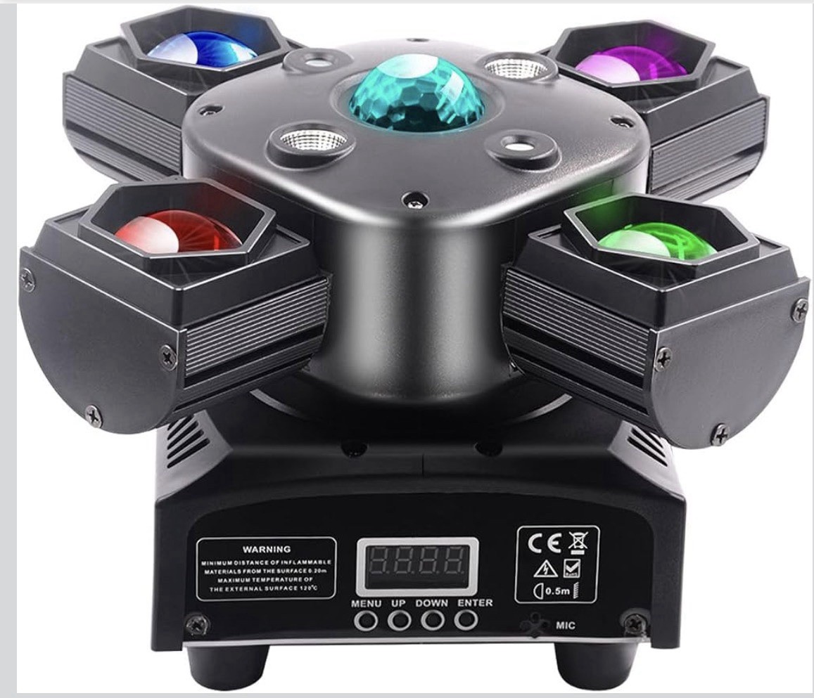 SOERDMX Pro DJ Lights 4-in-1 Moving Head with Red Green Laser & Golden Effects