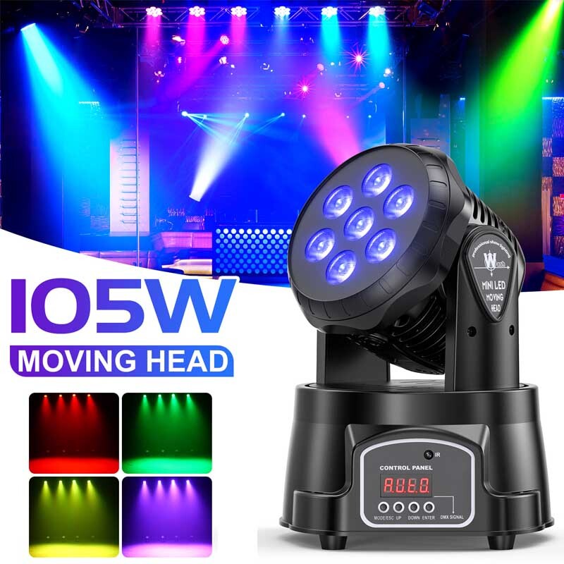 7LED Moving Head Par Light 105W RGBW DMX512 Beam Bar Wall Wash Stage Disco Light
