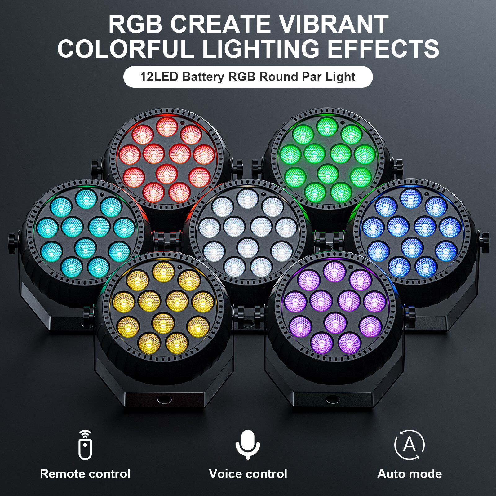 72W 12LED Mini Rechargeable Par Light RGB 3in1 DJ Stage Lighting With Remote