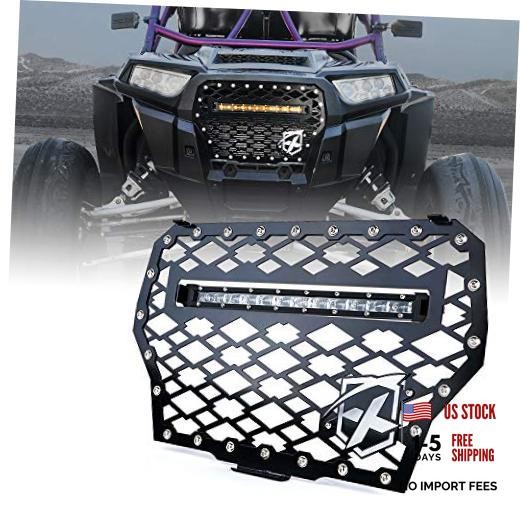 Black Steel Front Mesh Grille with 60W LED Amber Light Bar for 2017 G2+C6A