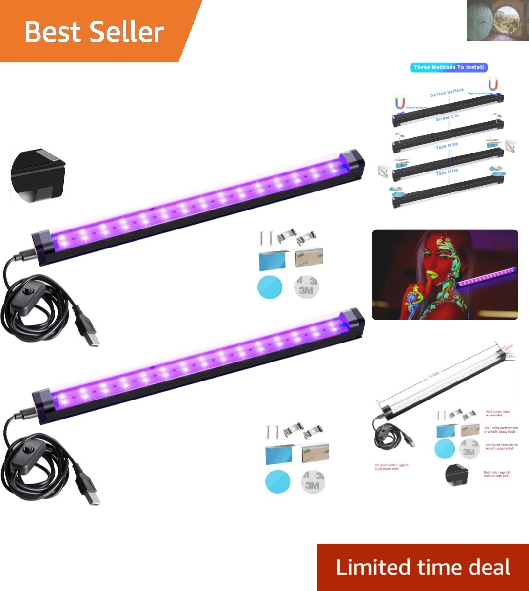 Magnetic 2-Pack LED Black Light Bar – 10W for Fluorescent Displays & Parties
