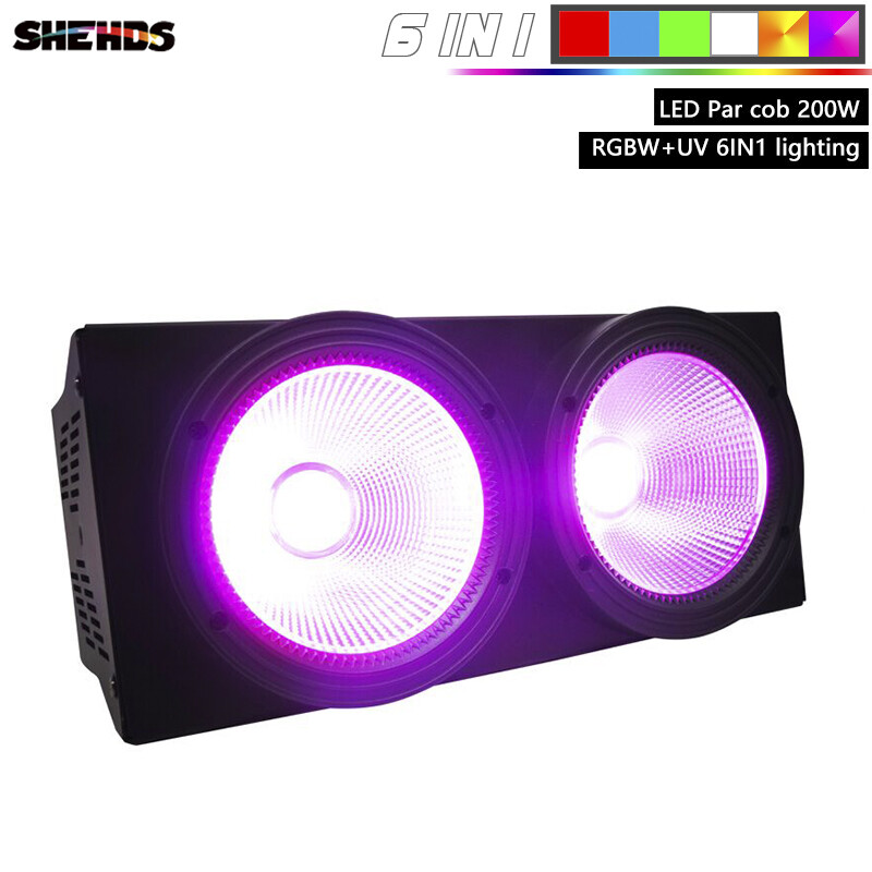 SHEHDS LED Blinder Par COB 200W RGBWA+UV 6IN1 Lighting Wash For Disco Party Bar