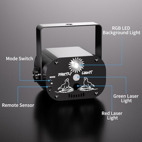 DJ Laser Party Lights, RGB LED Disco Light, Sound Corded Electric*1 Black