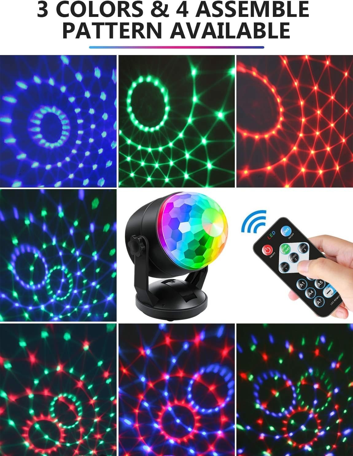 Luditek 2-Pack Party Lights – Sound Activated Disco Ball, USB/Battery Powered