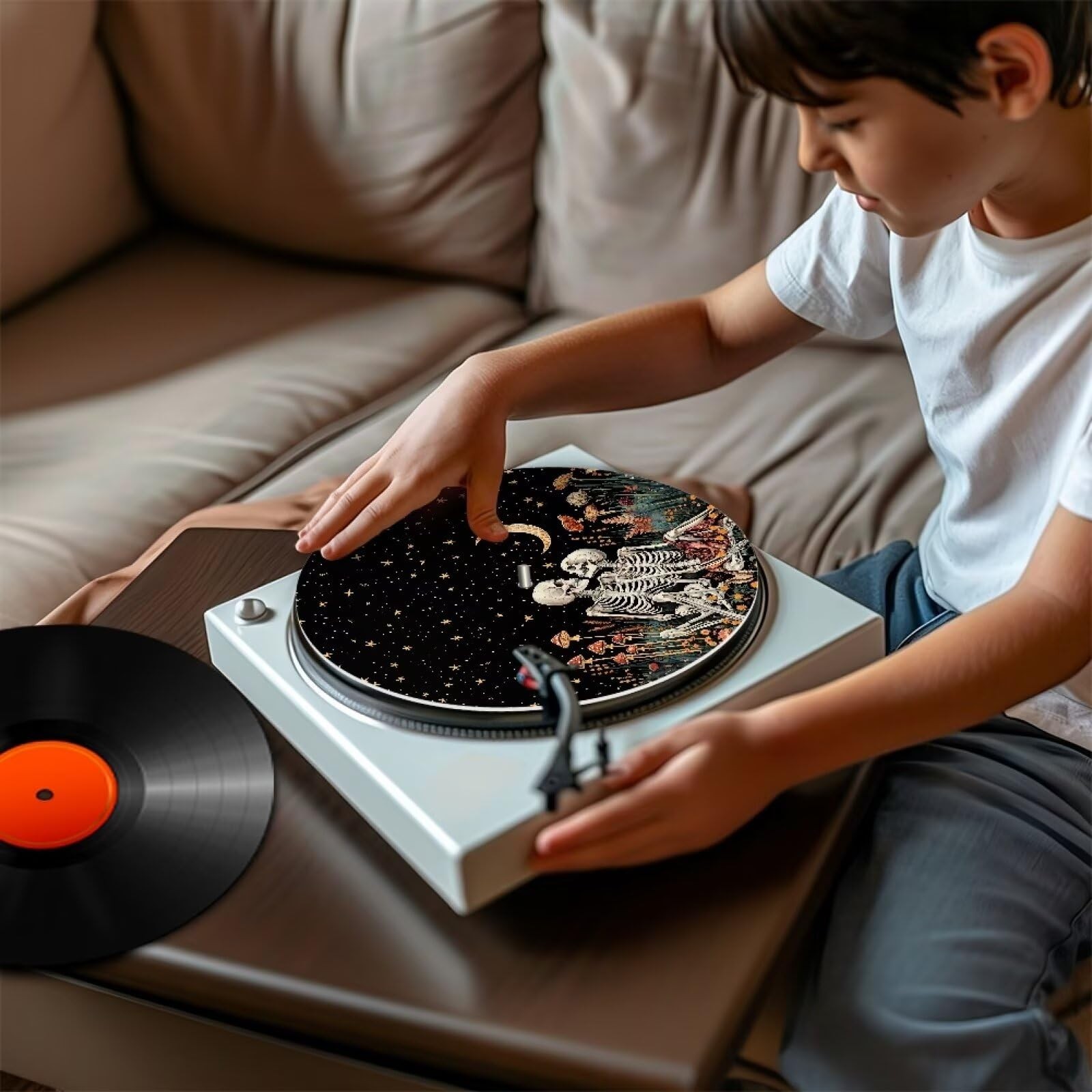 Skeleton Couple Turntable Mat Slip Mat Vinyl LP Record Player Anti Static