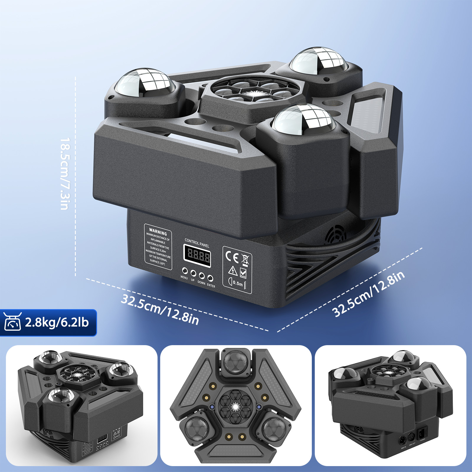 LED 3-Arms Laser Moving Head Light RGBW Beam Stage Lighting 220W DMX Disco DJ US