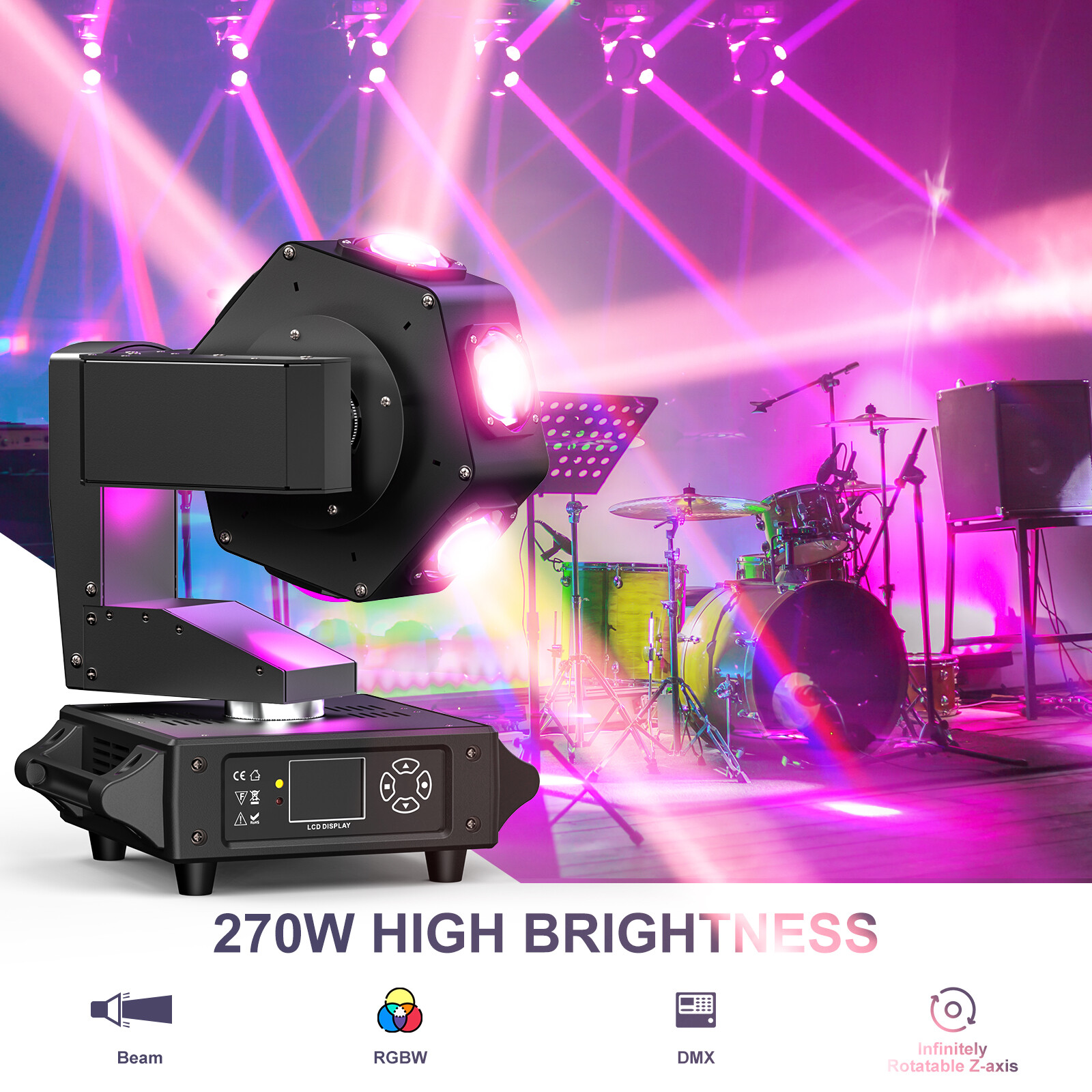 300W LED 3-Axis Moving Head Light RGBW 360° Beam Stage Lighting DJ Disco Bar DMX