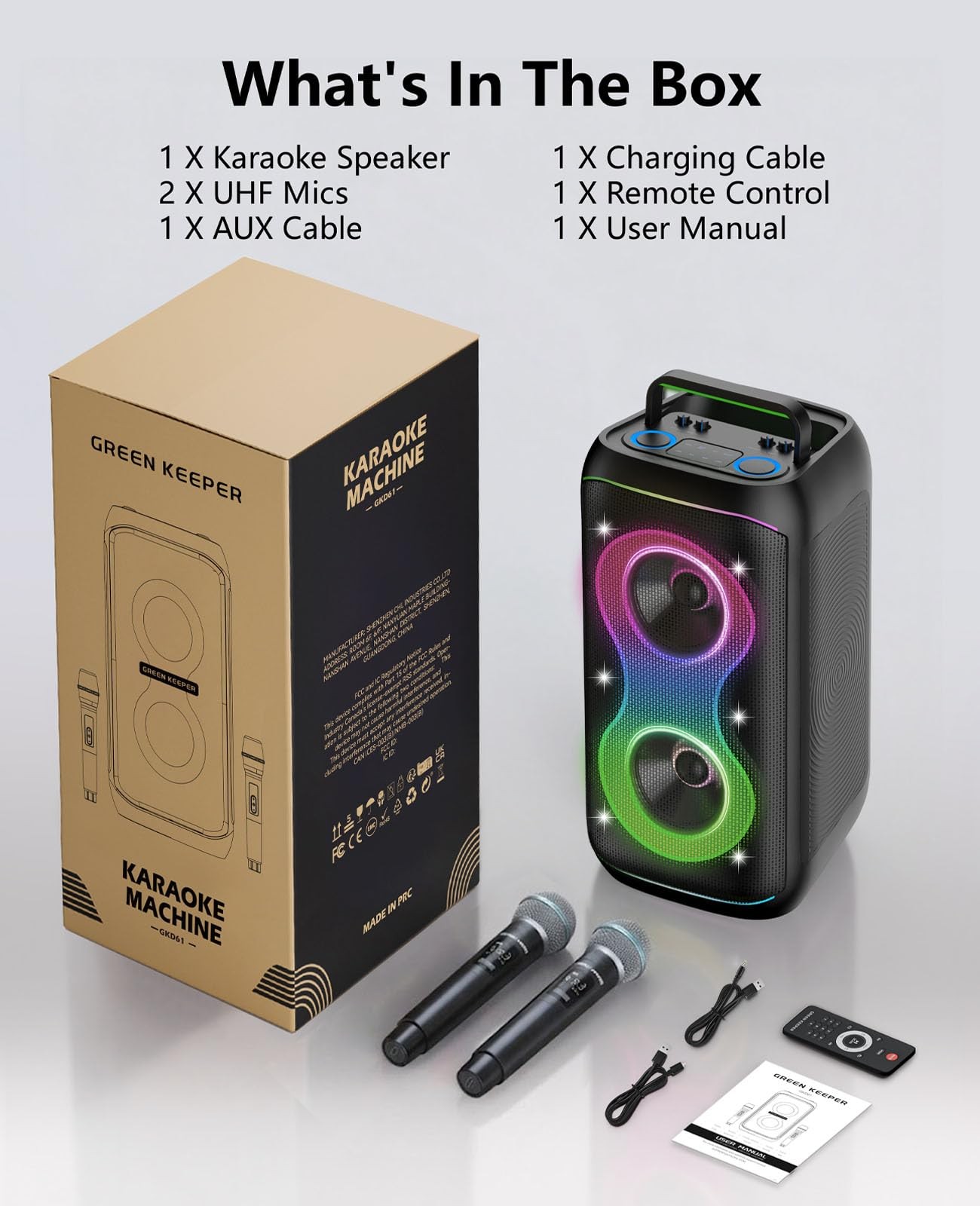 GKD61 Karaoke Machine for Adults with 2 Wireless UHF Microphones, 500W Peak P…