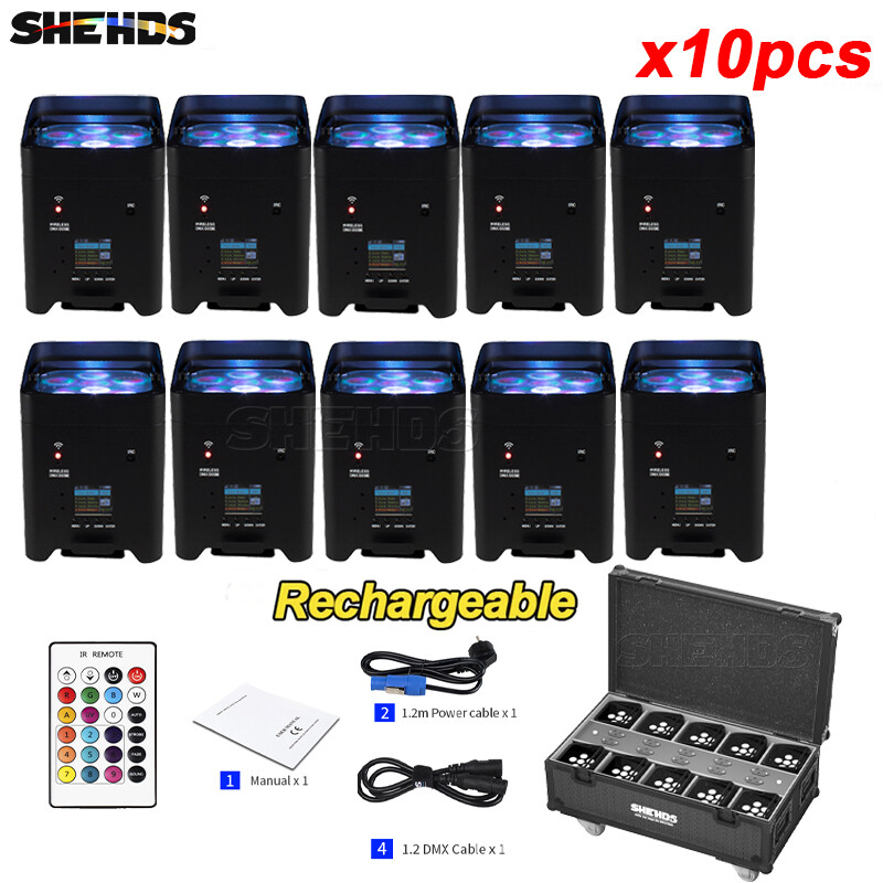 SHEHDS 10Pcs 6x18W RGBWA+UV Wifi APP Wireless Remote Control Par Light With Case
