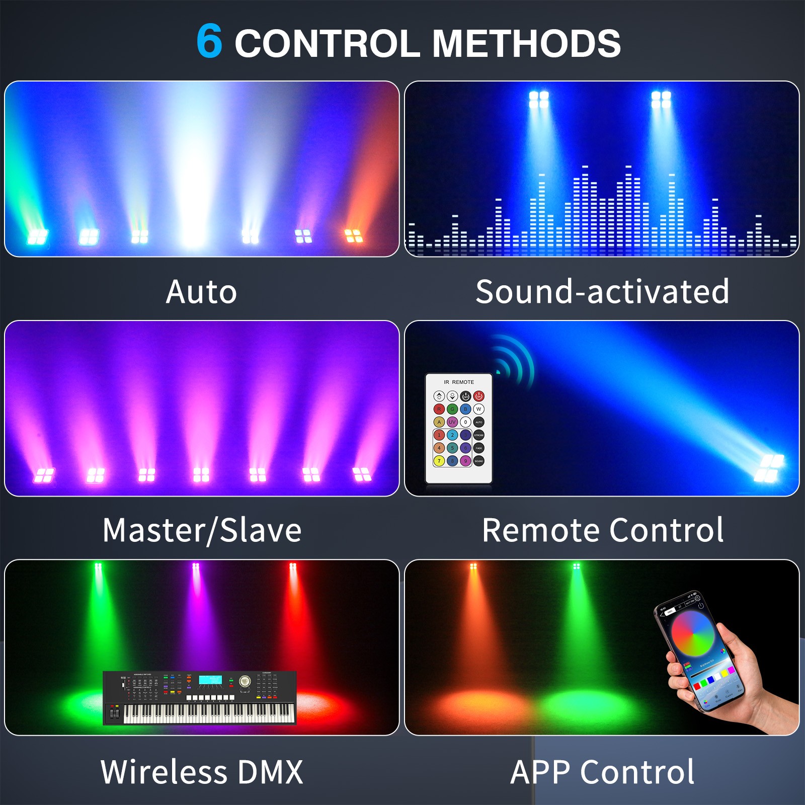 80W RGBWA UV LED Par Light 5200mAh Battery Wireless DMX 6/8/10CH APP Control
