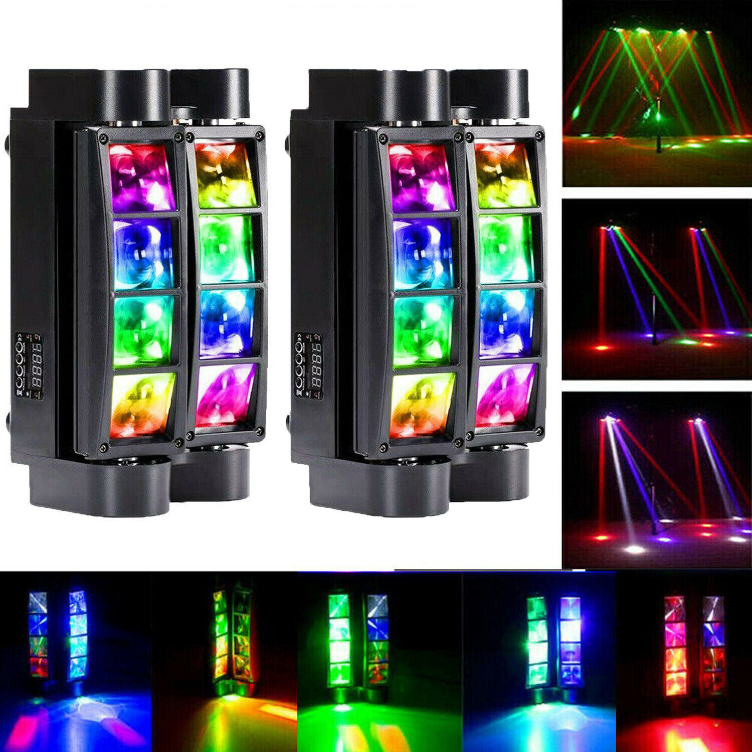 2Packs 80W 8LED RGBW Spider Moving Head Stage Lighting DMX Disco DJ Lighting