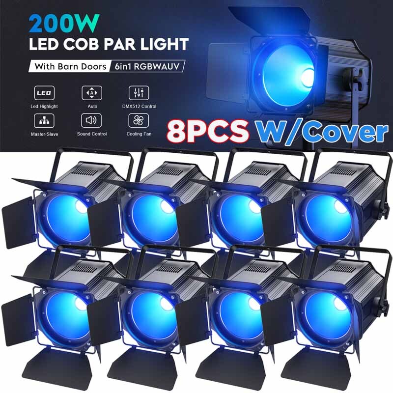6in1 COB LED 200W PAR Can RGBWA+UV Lighting Stage Light DMX DJ Disco Show Light