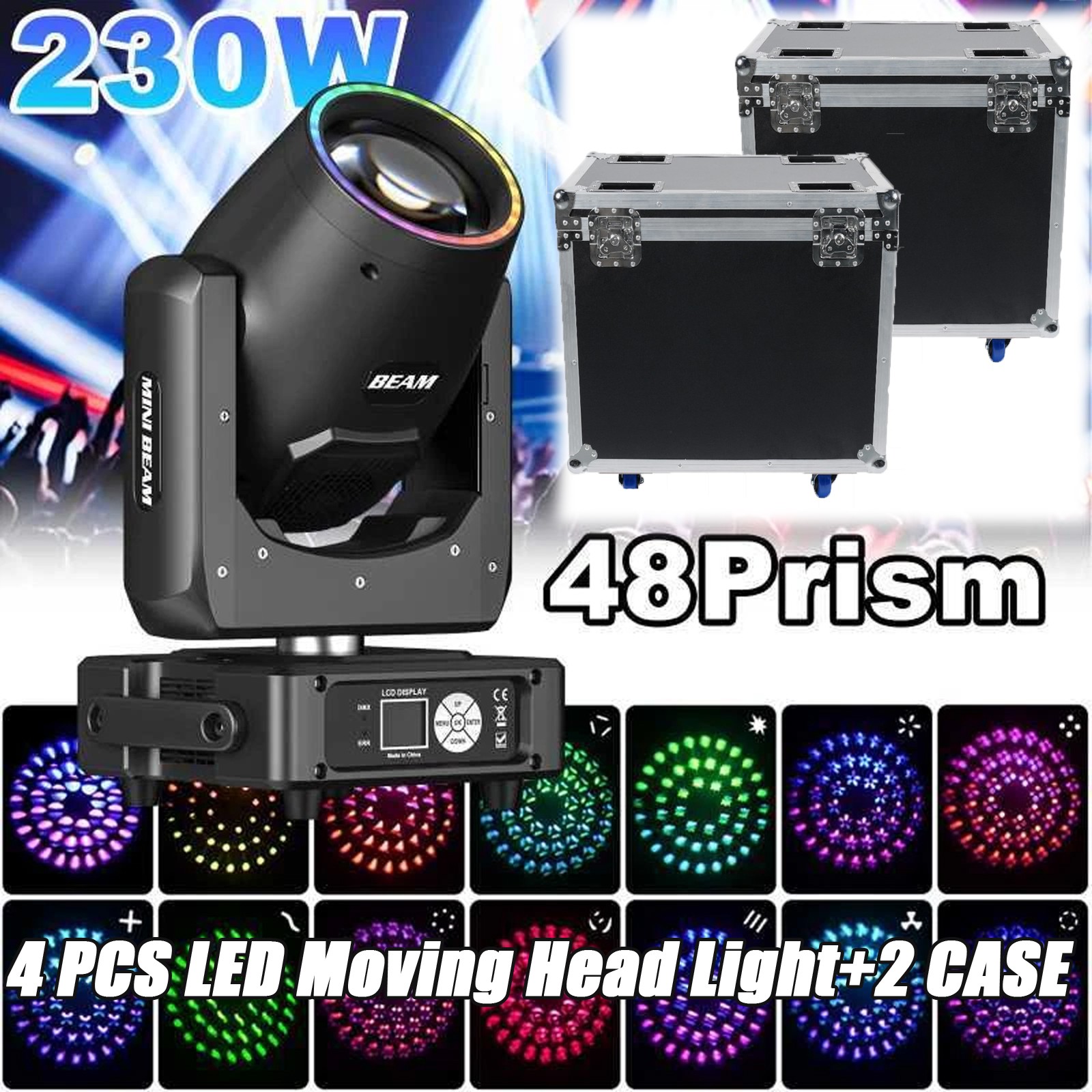 230W LED Moving Head Light RGBW Gobo Beam Stage KTV DMX Spot Lighting+2 Cases