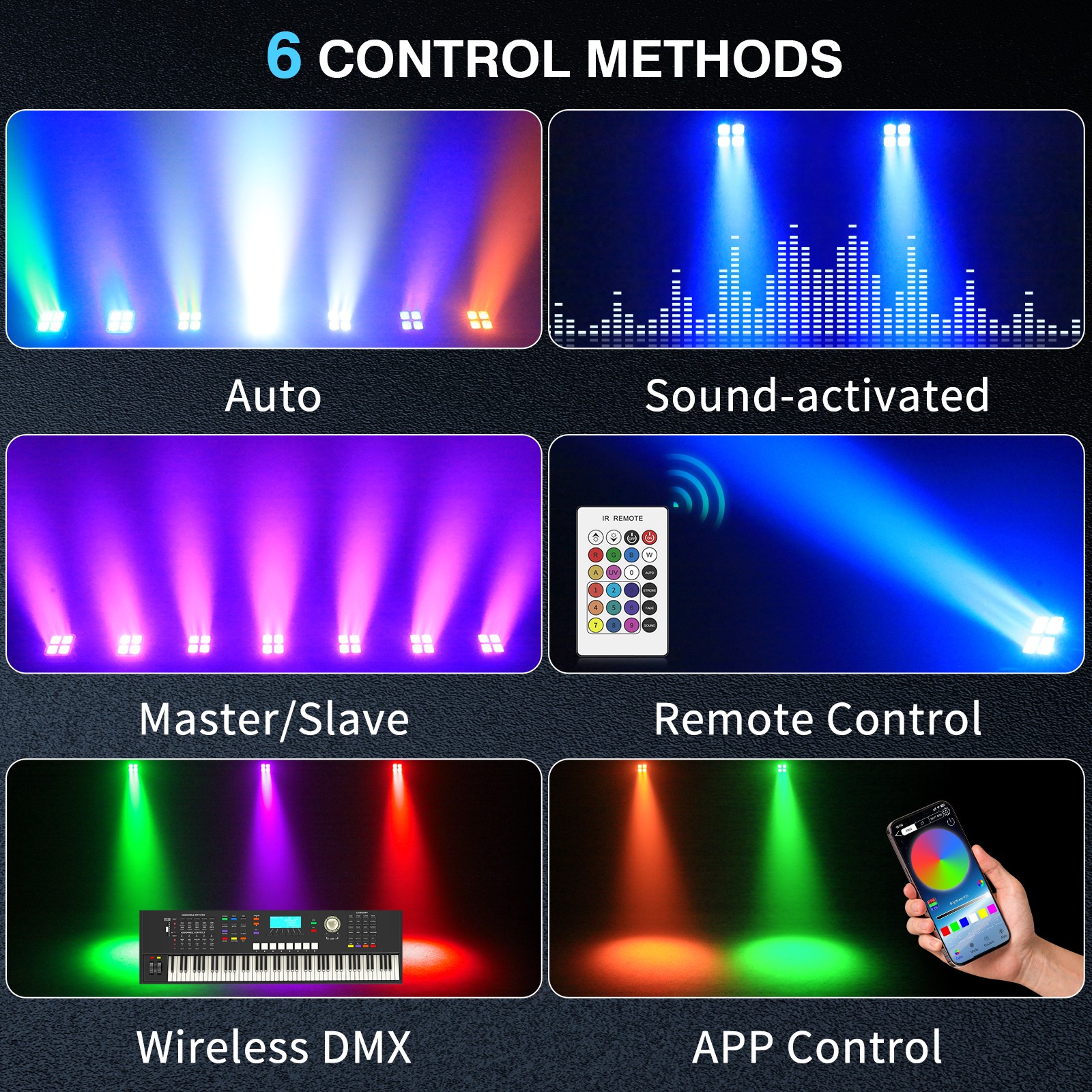 Battery Powered RGBWA+UV 4-LED Par Light Rechargeable WIRELESS DMX Par Can Light