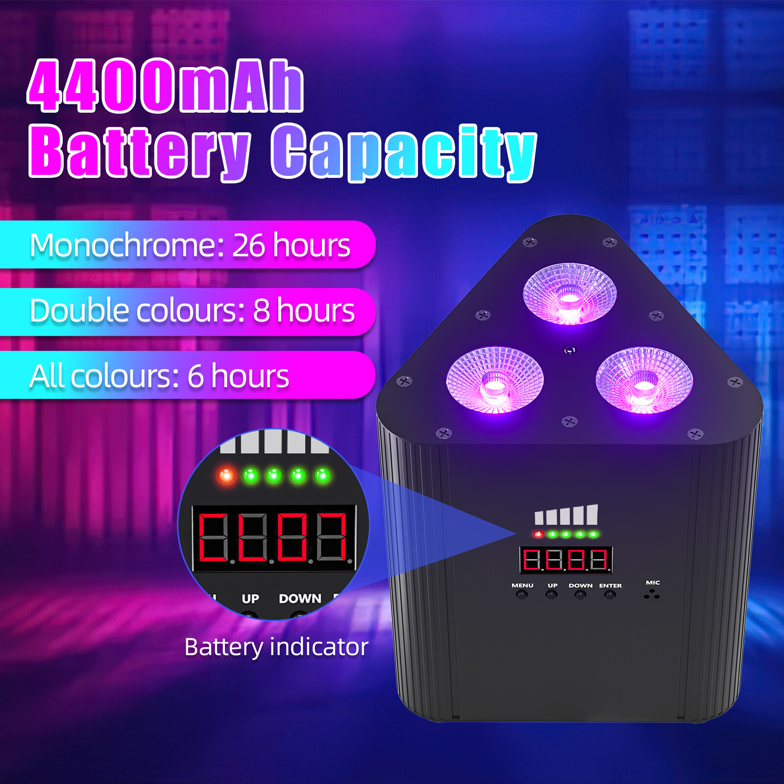 4-IN-1 Rechargeable Triangle Par Light RGBW 4/6/8 CH Concert Party DJ KTV Disco