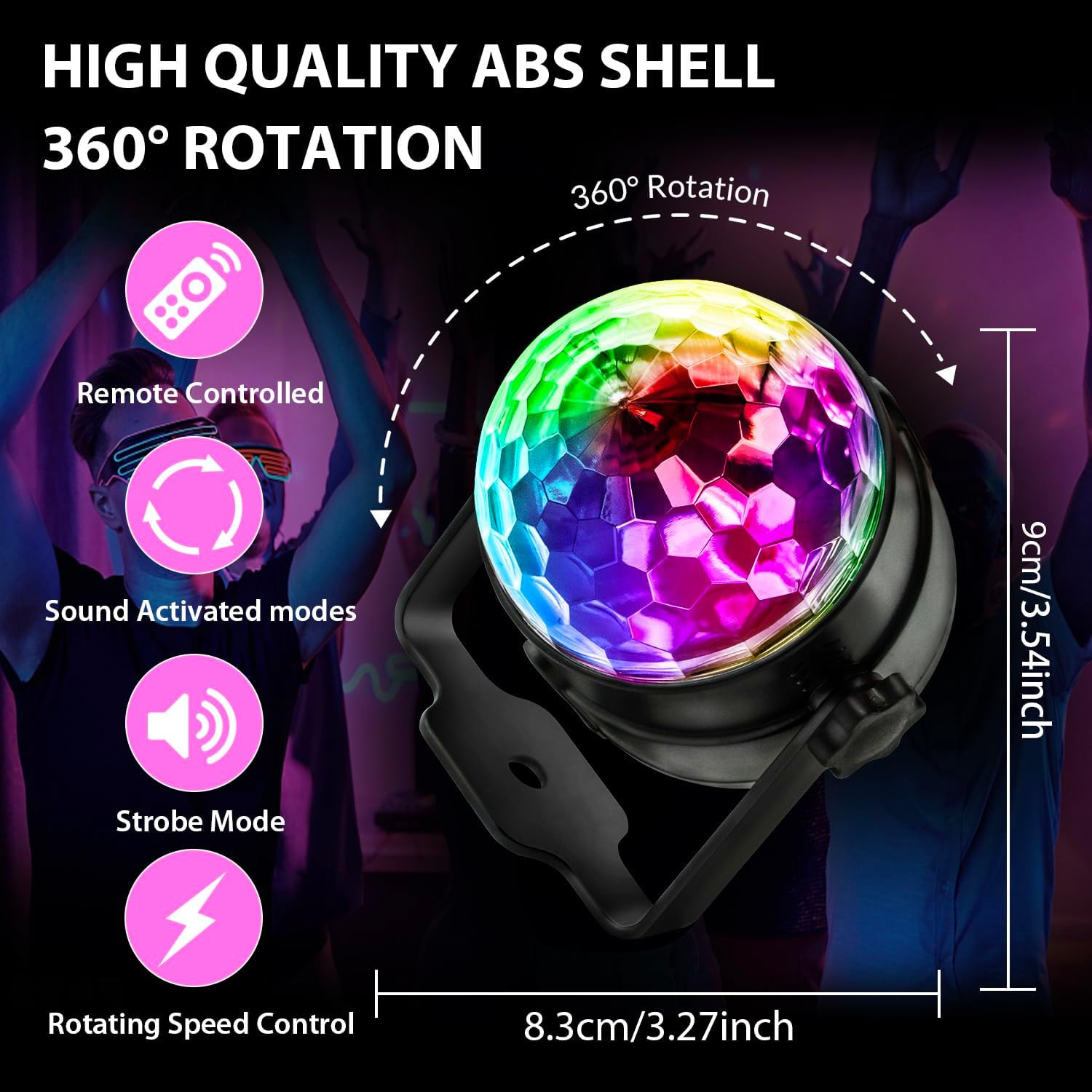 Disco Ball DJ Party Lights Sound Activated with Remote Control Strobe Lamp 7 Mod