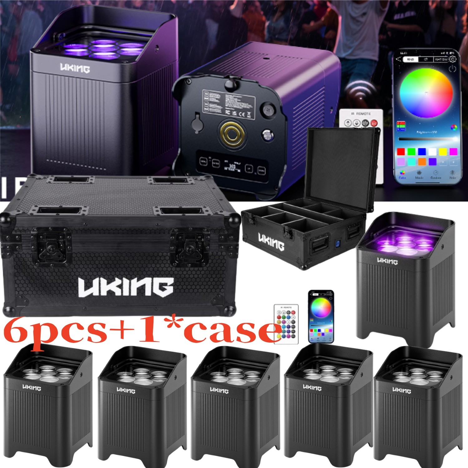 UKING SplashPWR 1 RGBWA UV 8800mAh Par Lighting DMX Stage Light DJ Disco Party
