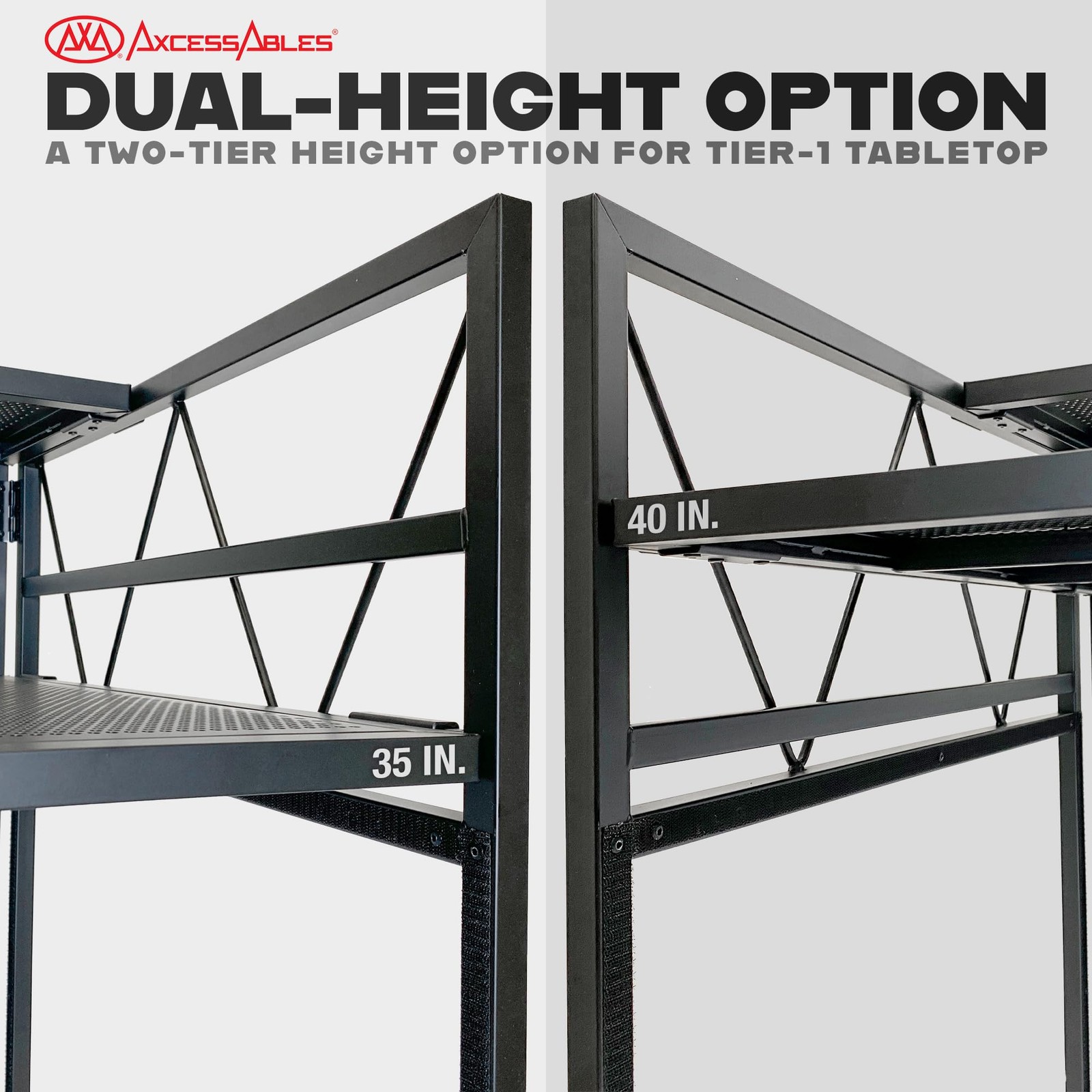 AxcessAbles Two-Tier Portable DJ Booth | Large DJ Table Stand w/ 43″x25″ Desk