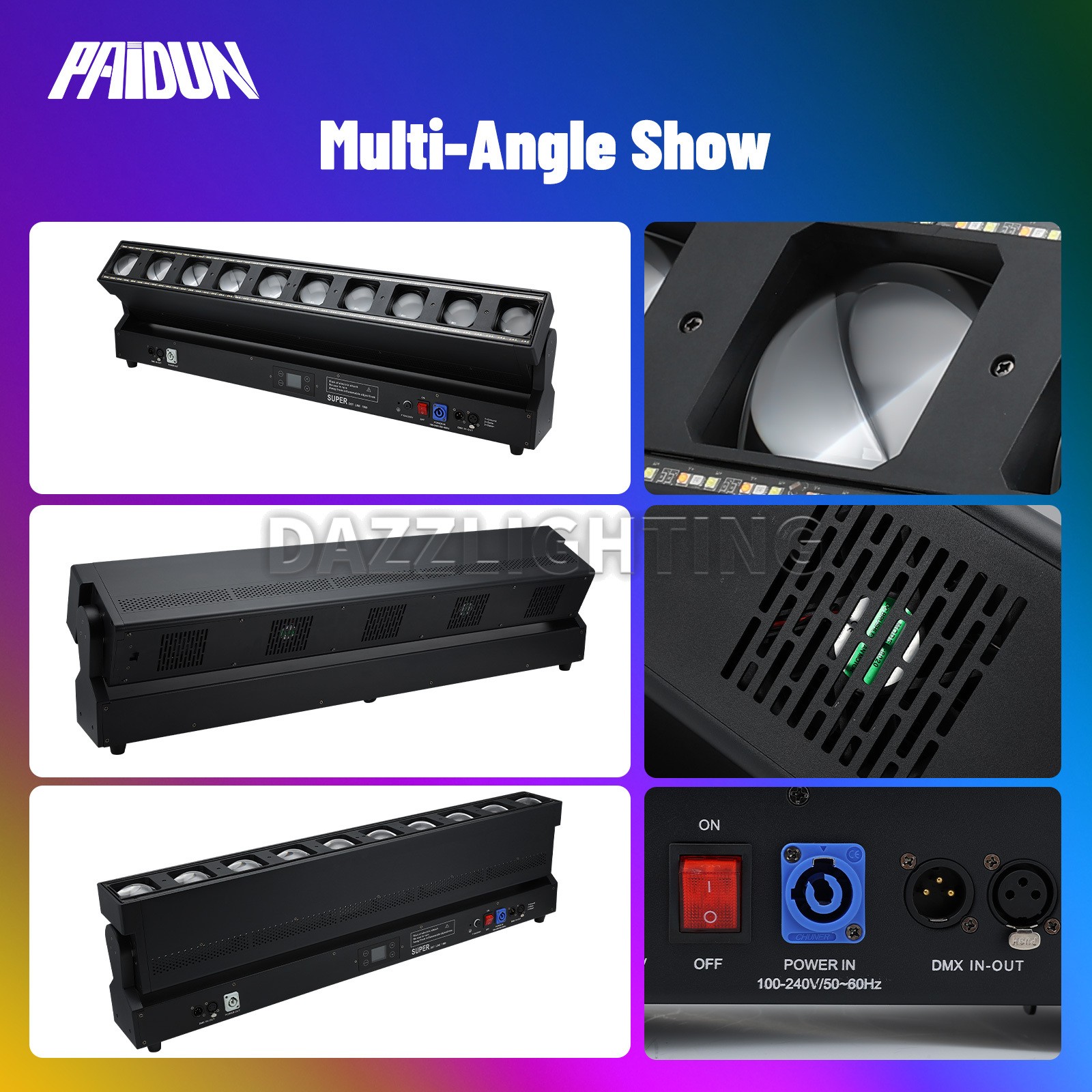 PAIDUN 1155W LED RGBW Moving Head Light Bar 10x60W Zoom Wash Effect DJ Disco Bar