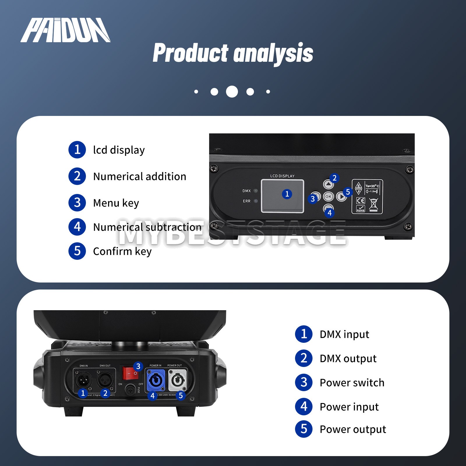PAIDUN 260W 10R Sharpy Beam Moving Head Stage Light Rainbow Gobo Effect DJ Disco
